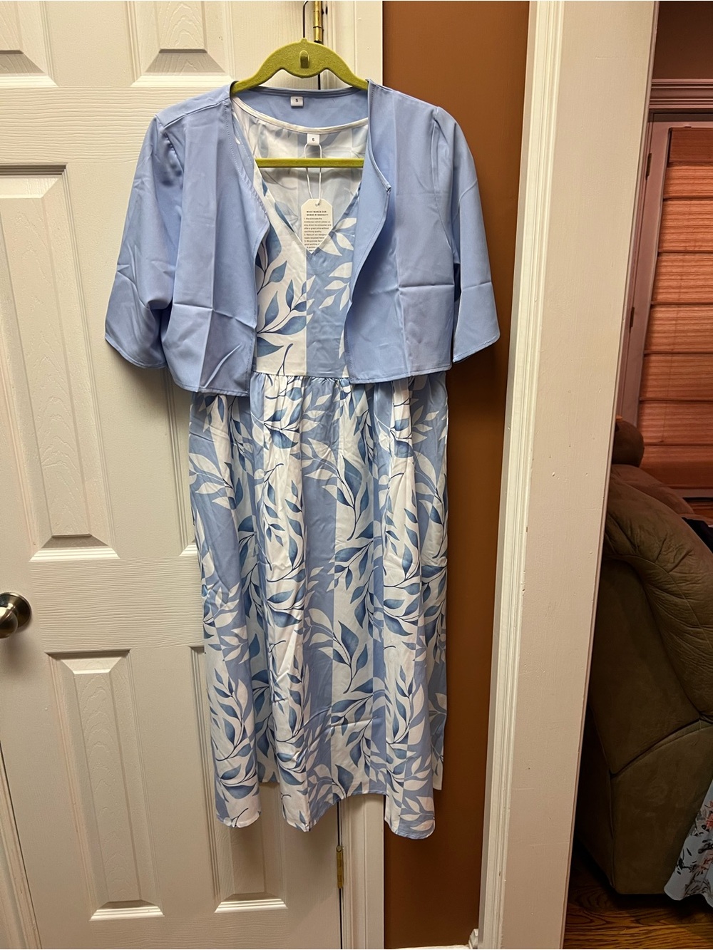 Light Blue Floral Midi Dress with Matching Light Blue Bolero